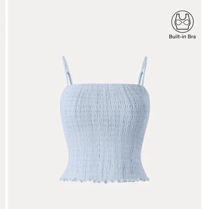 OGL light Blue Smocked Cami with Adjustable Straps and Built-In Support